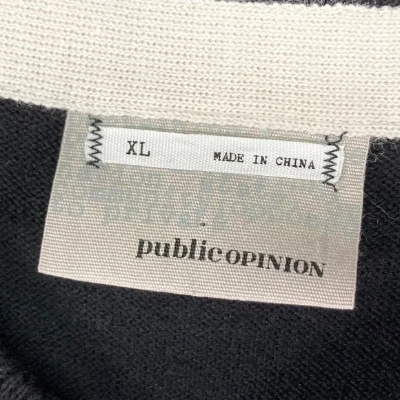 Public Opinion Men's‎ Argyle V-Neck Sweater XL Black Gray White 100% Merino Wool - Picture 3 of 10